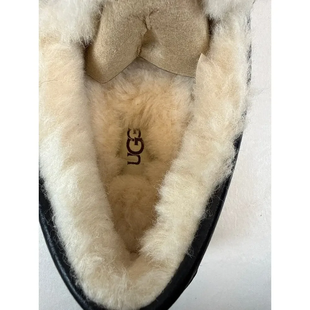 Ugg Ascot Slipper Mens Size 8 Black‎ Leather Slip On Lined